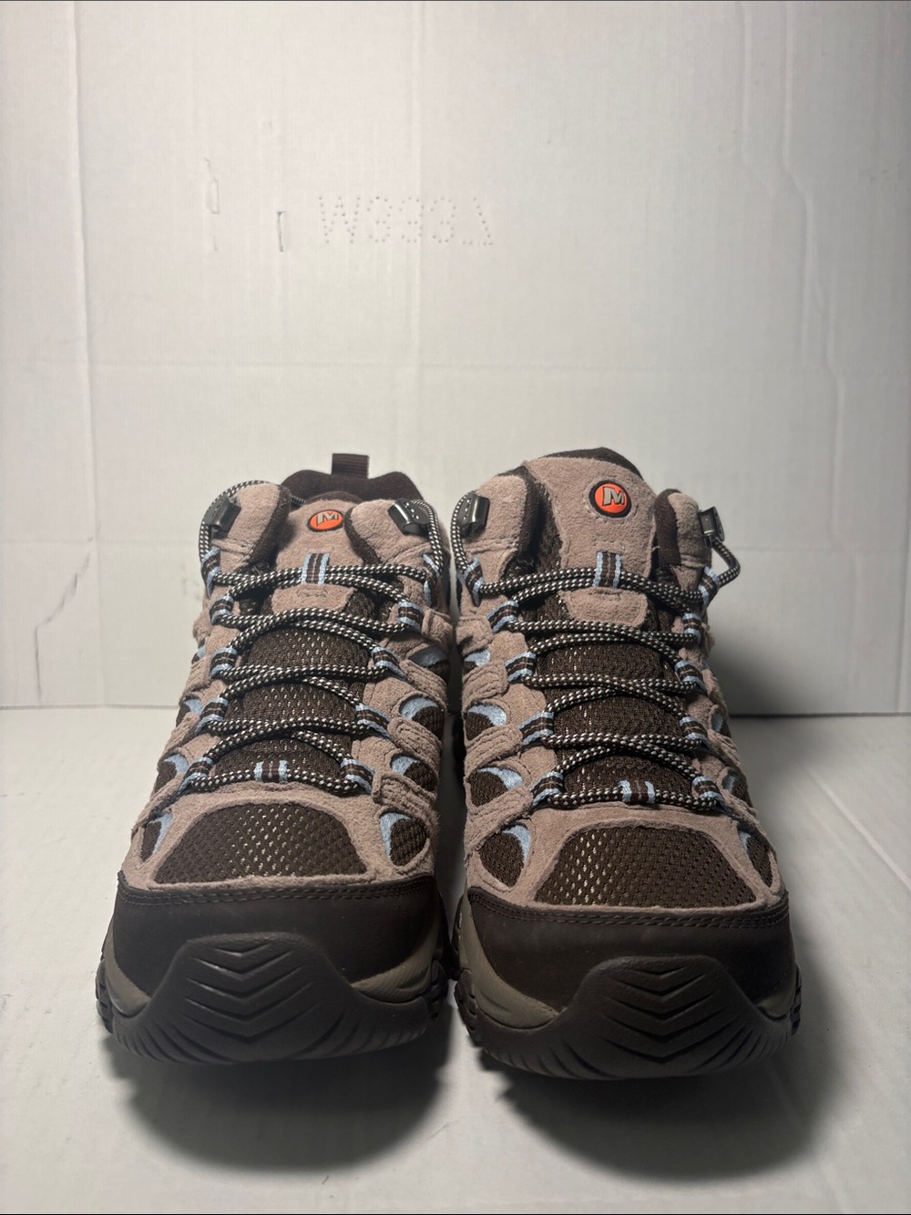 Women’s Merell Vibram Brown Hiking Boots with Light Blue Accents Size 5